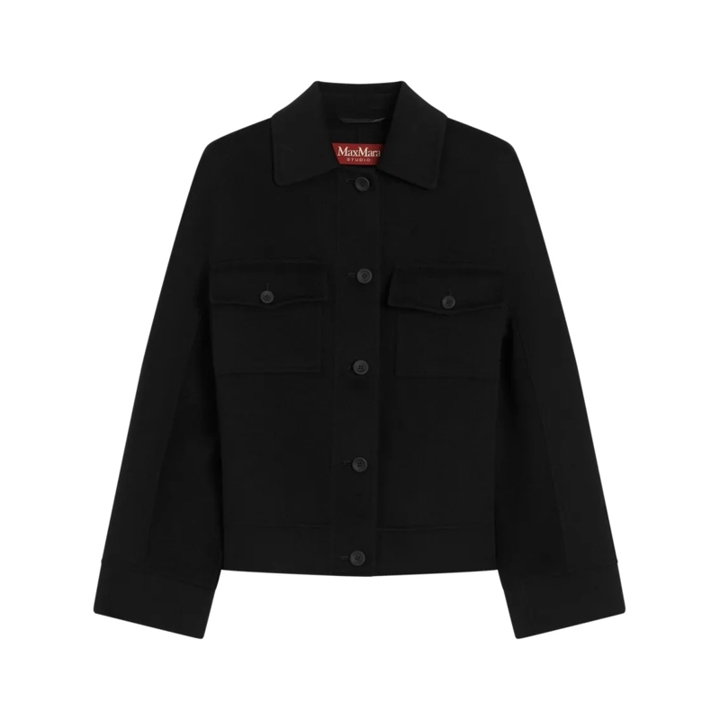 Max Mara Veste de transition Classic Button-Up Jacket With Structured Collar Black