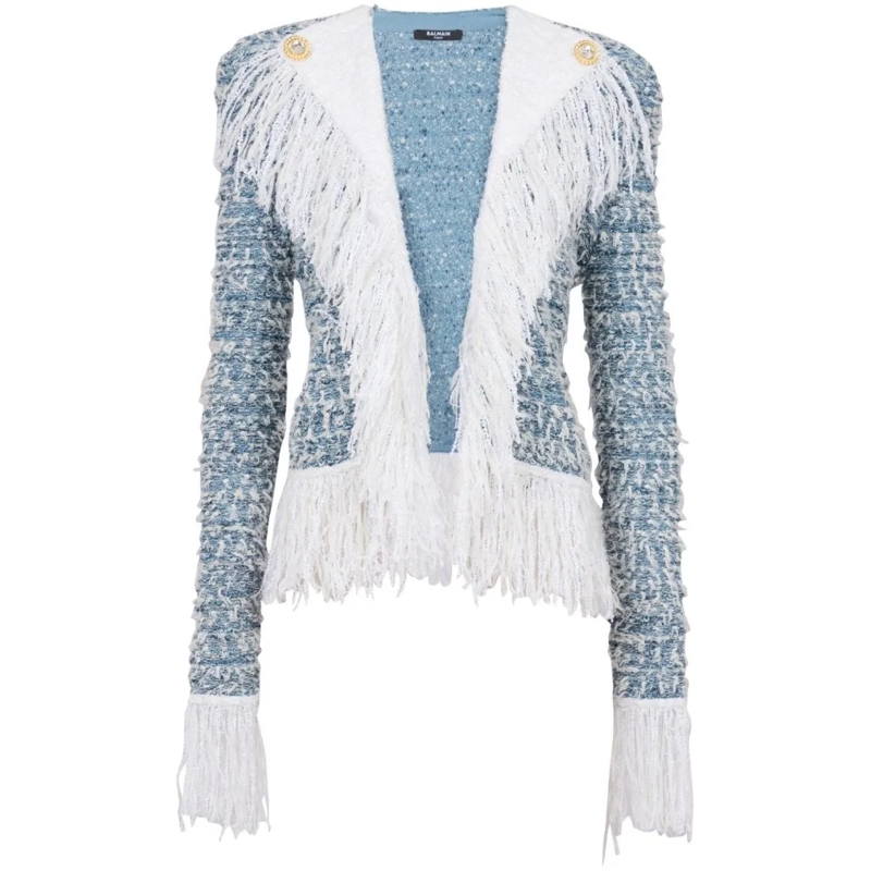 Balmain Jeansjacke Cropped Tweed And Denim Jacket White