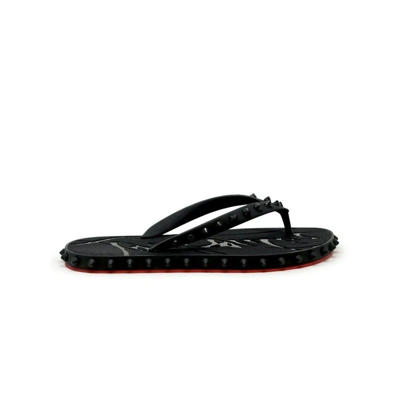 Christian Louboutin Balletschoenen Black Rubber Super Loubi Flat Flip Thongs Black