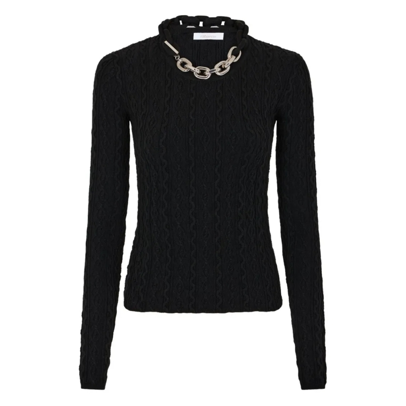 Paco Rabanne Trui Fitted Black Sweater With Oversized Chain Detail Black