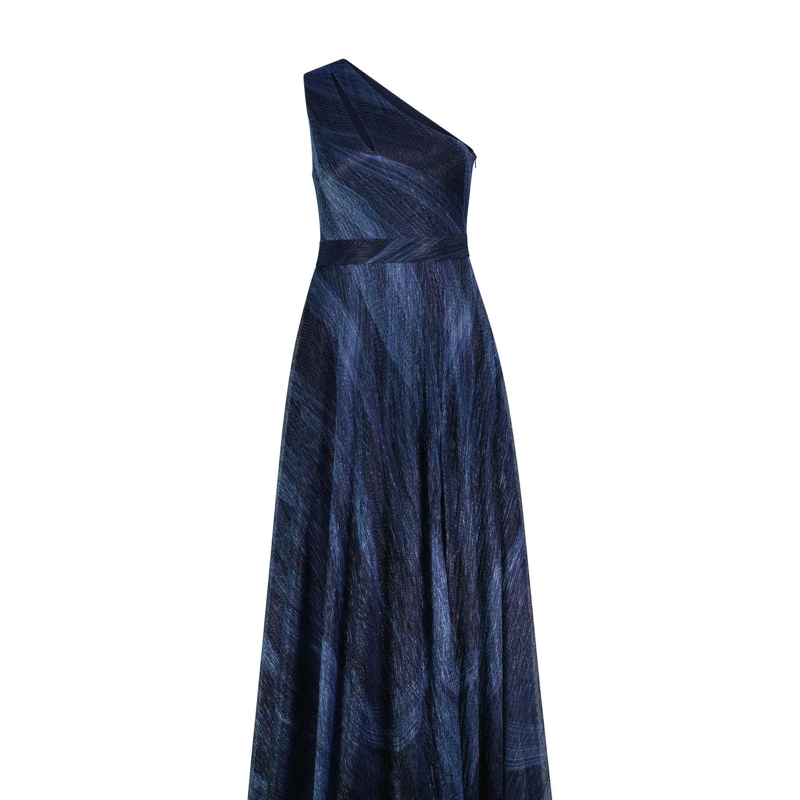 SWING Maxikleid One-Shoulder Kleid in Maxi-Länge blau