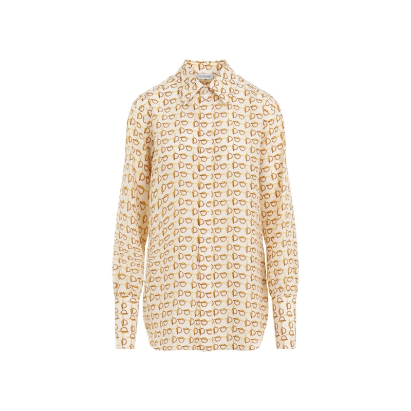 Burberry Overhemd Gold And White Silk Shirt Neutrals