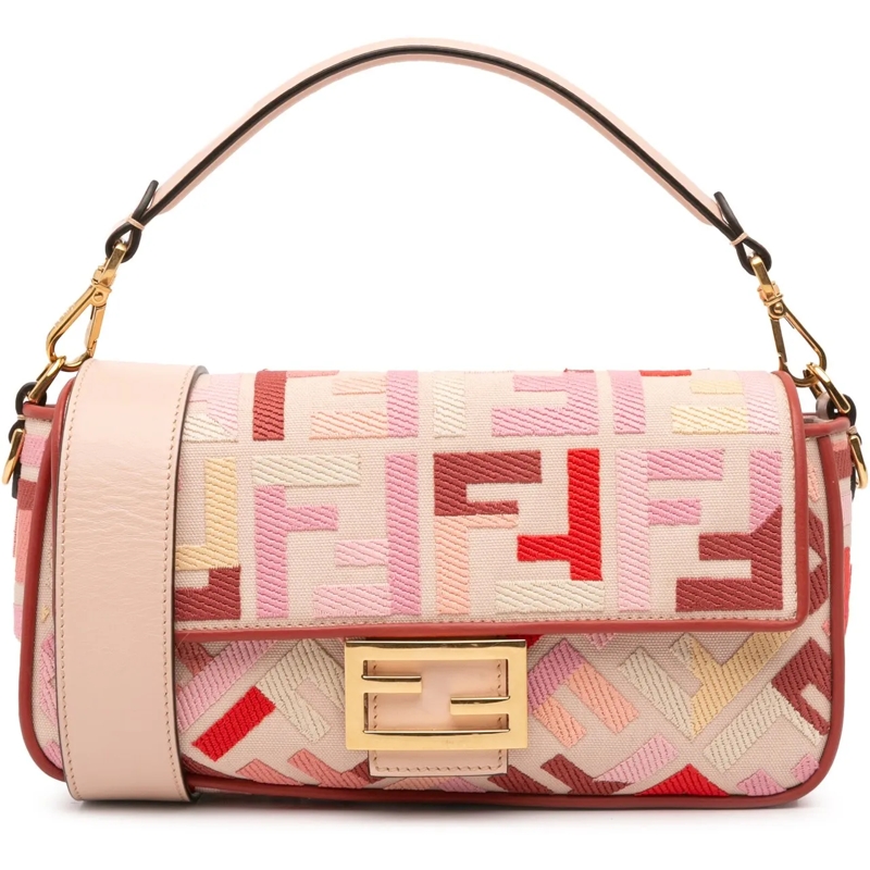 Fendi Schultertasche Zucca Embroidered Canvas Baguette Satchel rose
