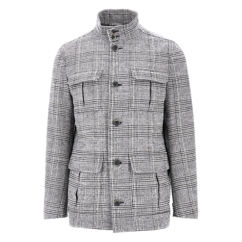 Herno  Grey Checked Jacket With High Collar Grey
