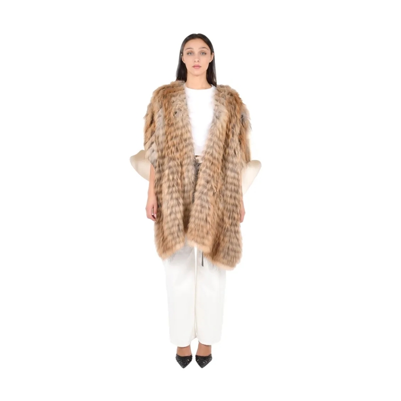 P.A.R.O.S.H. Jas in omgekeerd lam Oversized Cream Vest Brown
