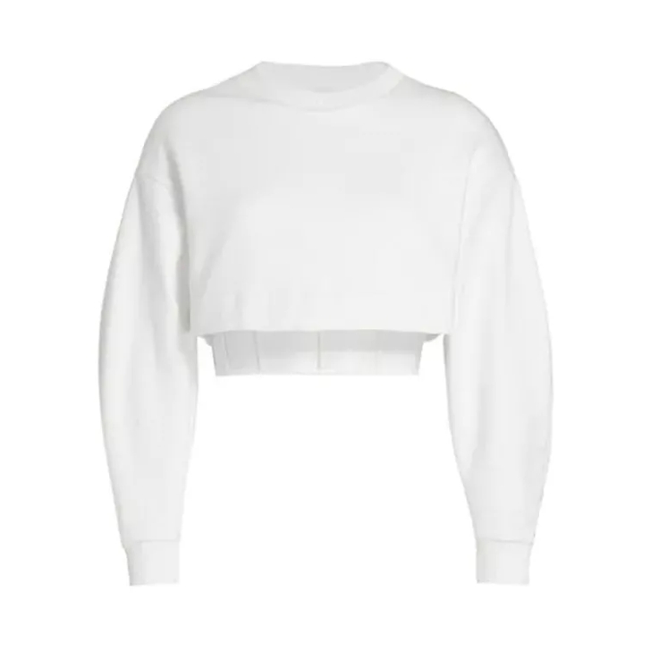 white long sleeve crop top sweatshirt