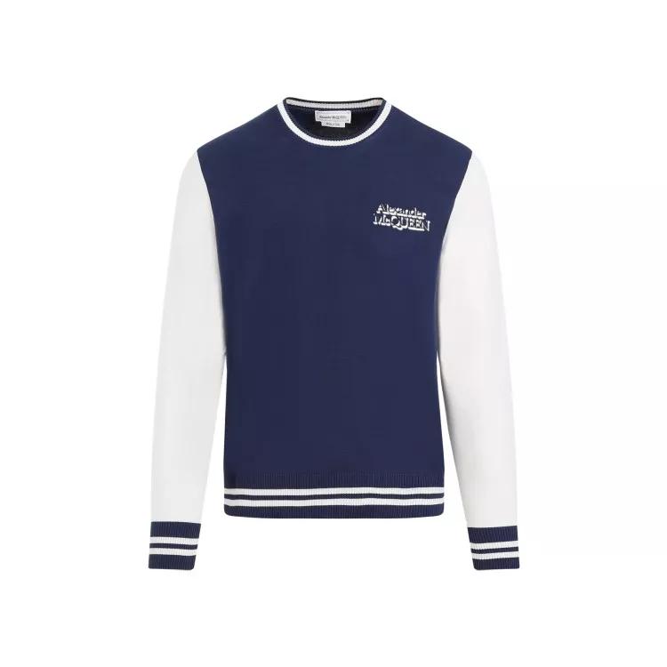 Alexander McQueen - Midnight Blue Cream Cotton Pullover - Größe M - blue