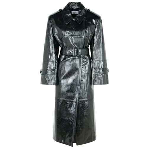 Sportmax Manteaux de tanche Alfeo12' Black Leather Trench Coat Black