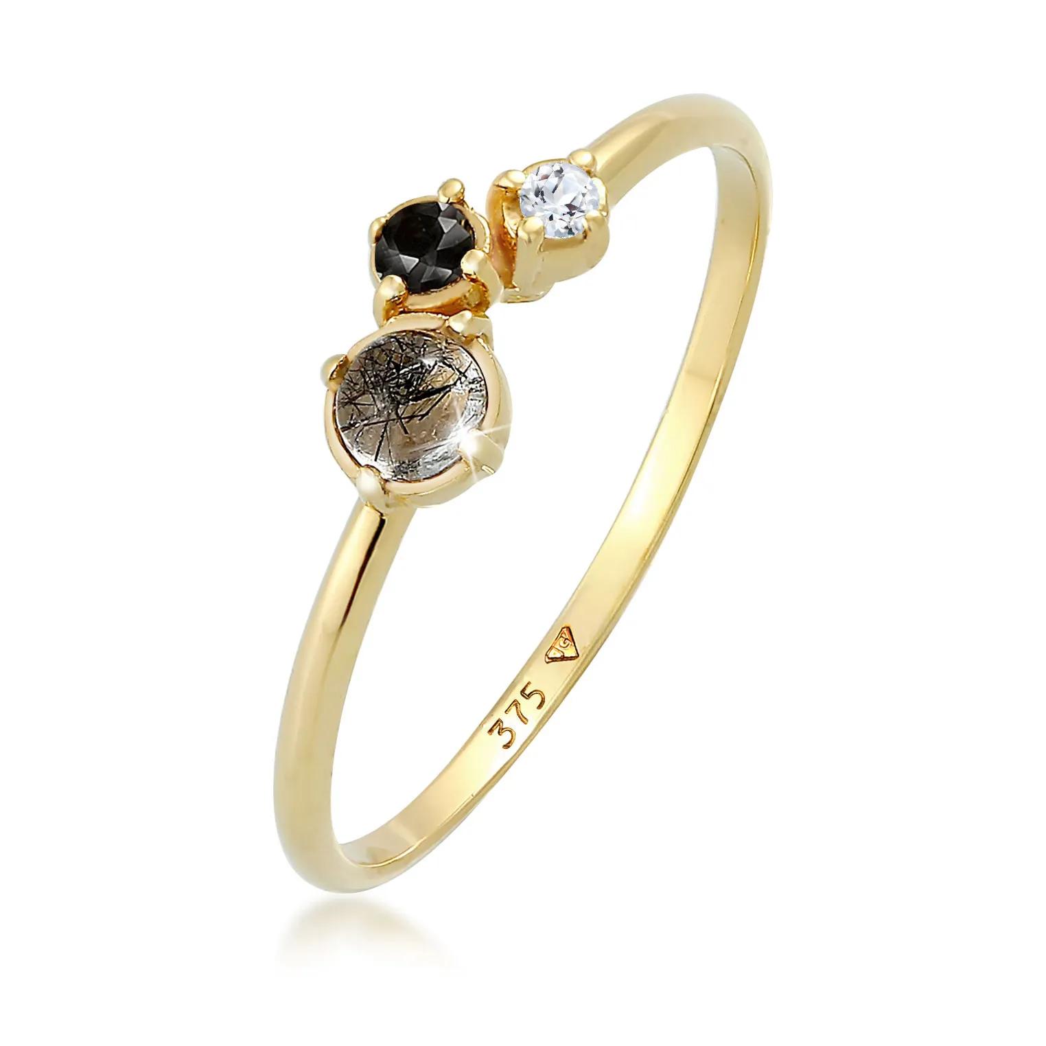 Elli Ringe - Ring Diamant (0.03 ct.) Topas Turmalin 375er Gelbg - Gr. 54 MM - in Gold - für Damen