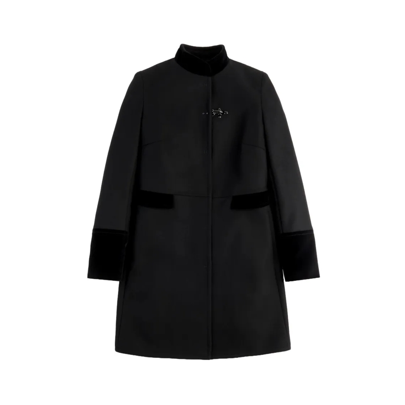 Fay Winterjas Single-Breasted Wool Blend Coat With Design Black