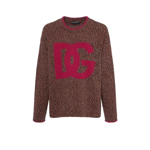 Dolce&Gabbana Mélange Wool Blend Sweater Brown Pull en laine