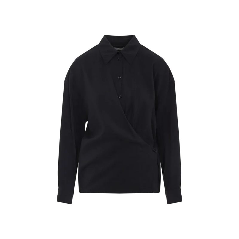 Lemaire Hemd Wrap-Design Silk Shirt With Classic Collar Black
