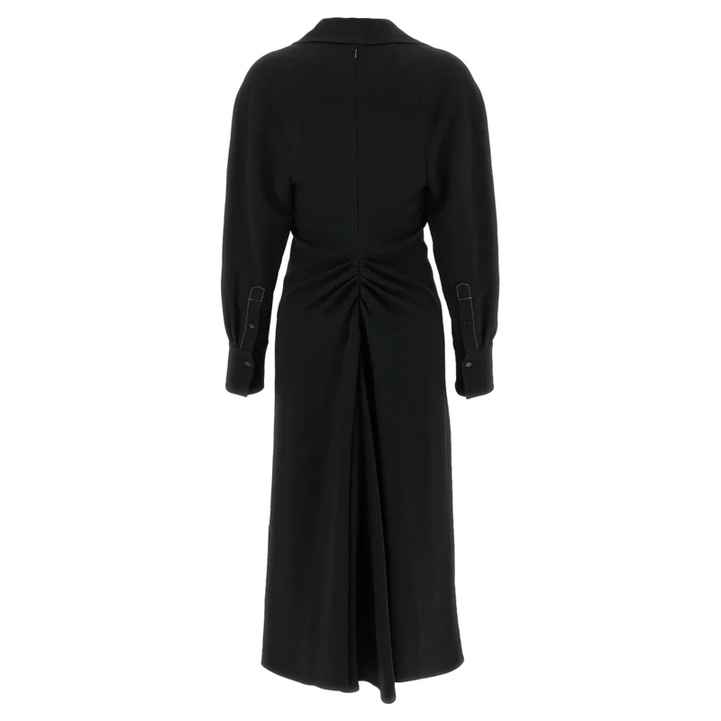 Victoria Beckham Maxikleid Long Sleeve Polo Collar Midi' Dress Schwarz(Image 2)