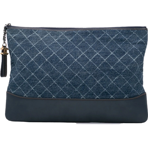Chanel Pochette 2018 Large Denim Gabrielle O Case Clutch blau