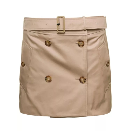 Burberry Brielle' Beige Mini Skirt With Belt And Button Fas Neutrals 
