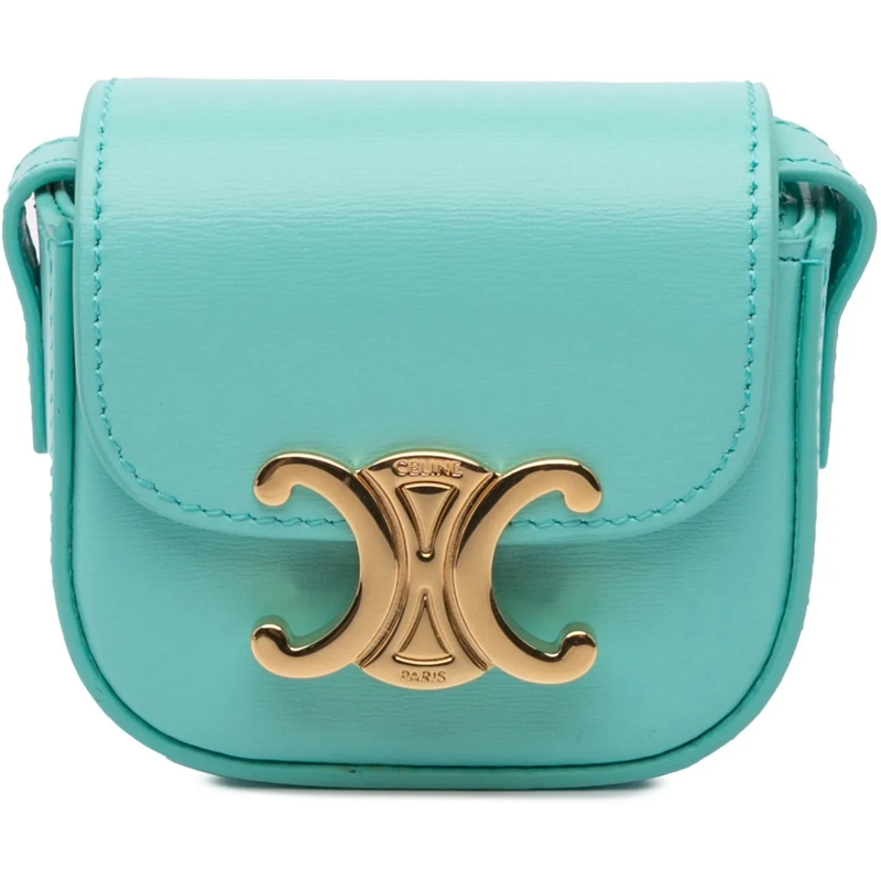 Celine Schultertasche Leather Triomphe AirPods Case with Strap blau