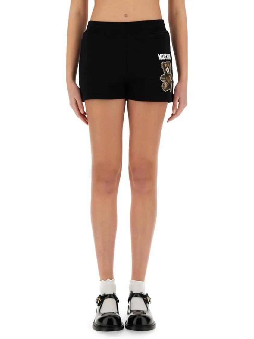 Thumbnail - Moschino - Fitted Teddy Bear Graphic Shorts - Größe 44 - schwarz