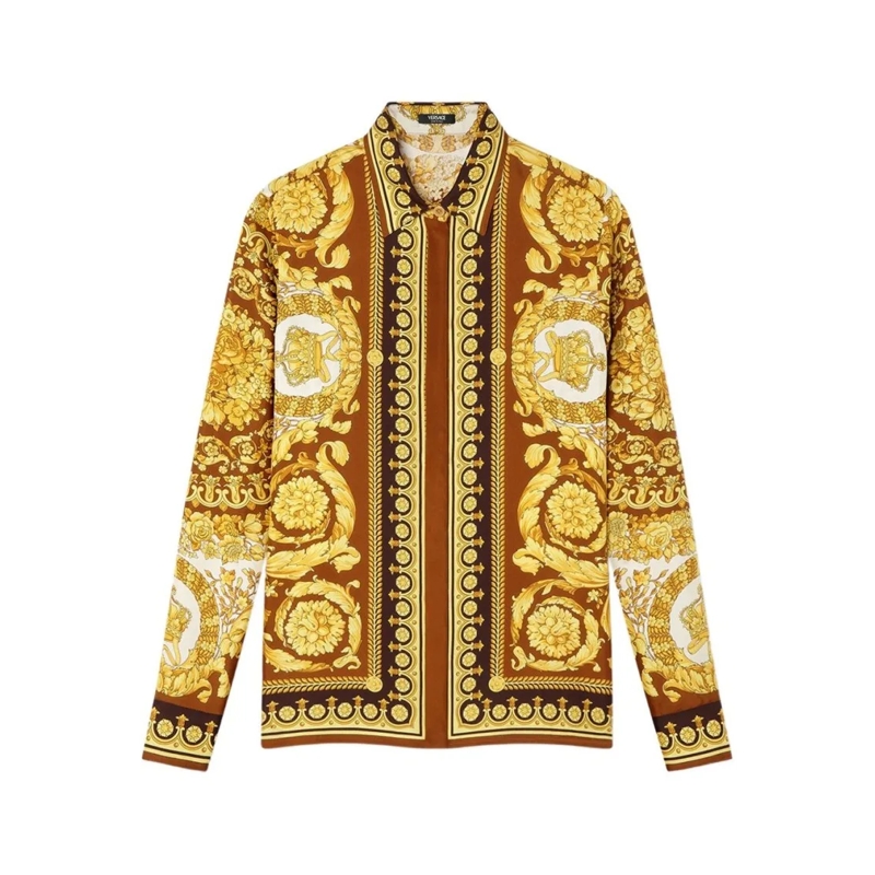 Versace Hemd Barocco Print Gold-Tone Long-Sleeved Top Brown