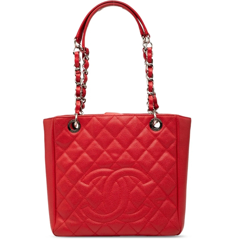 Chanel Shopper Caviar Petite Shopping Tote rot