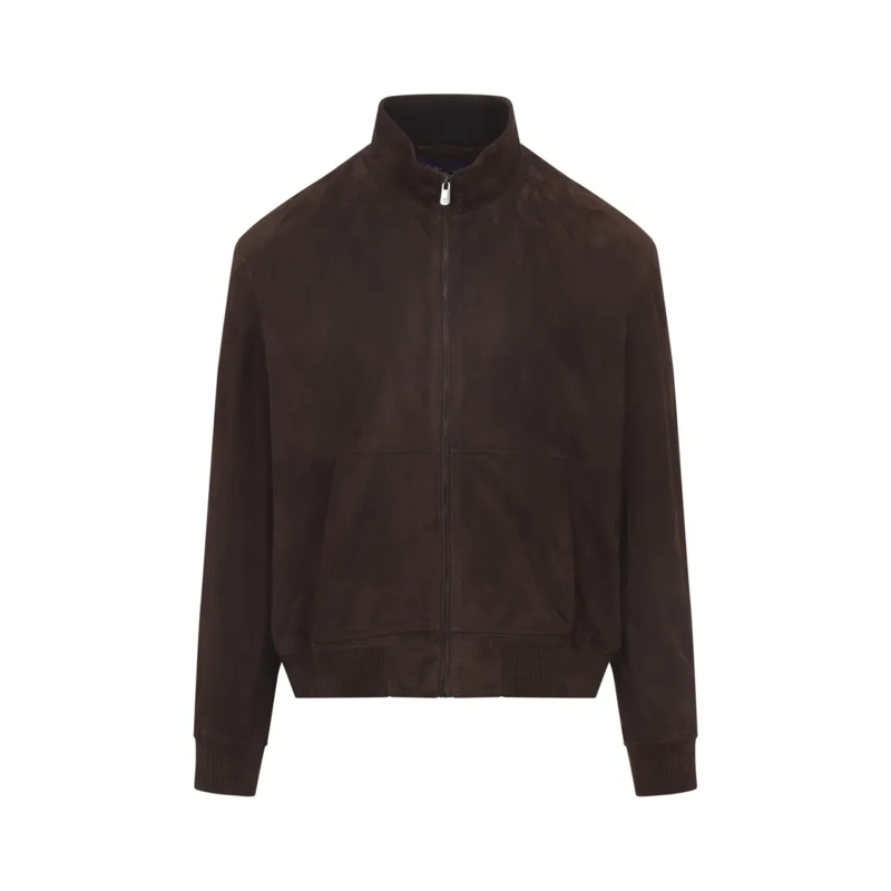 Ralph Lauren X Purple Label Blouson aviateur Dark Brown Lamb Suede Jacket With Ribbed Finish Brown