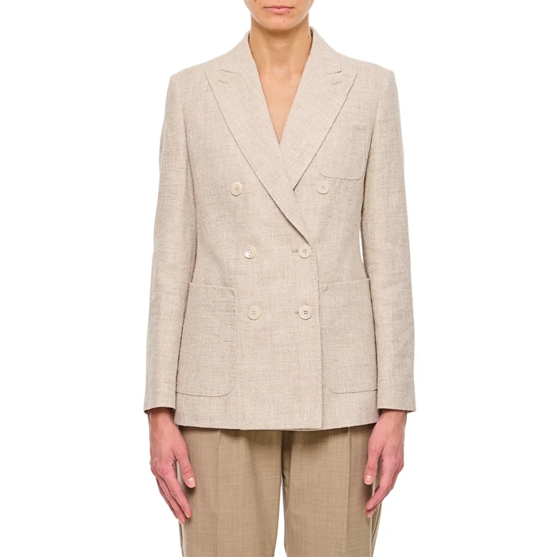 Max Mara Blazer Targa Double-Breasted Linen Blazer Neutrals