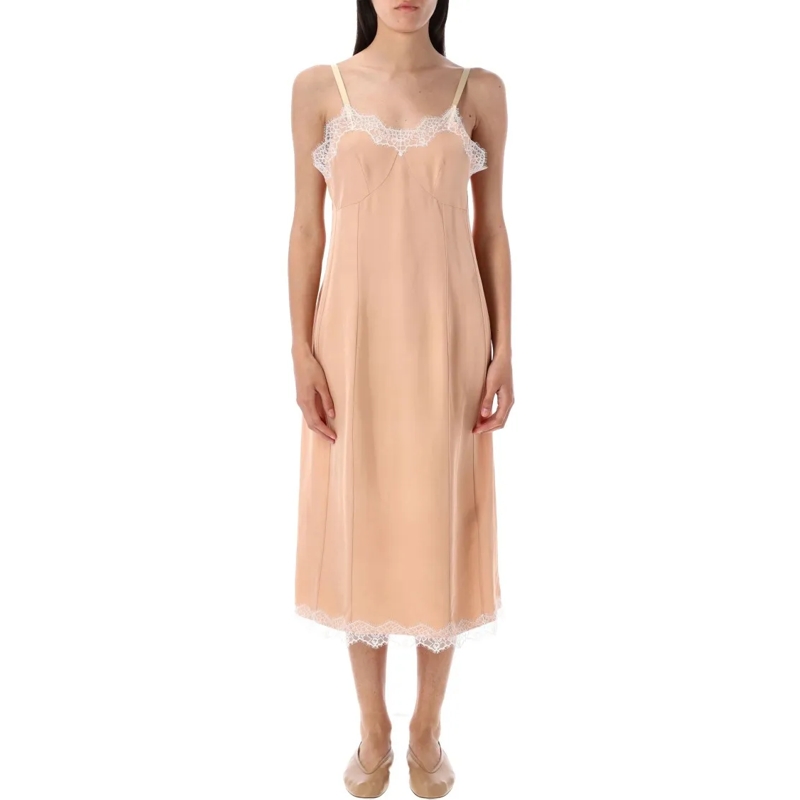 CARVEN Midi-jurk Peony Lingerie Dress With Adjustable Straps Neutrals