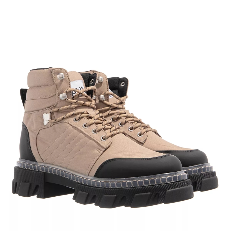 GANNI Bottes à lacets Cleated Lace Up Hiking Boot Tigers Eye