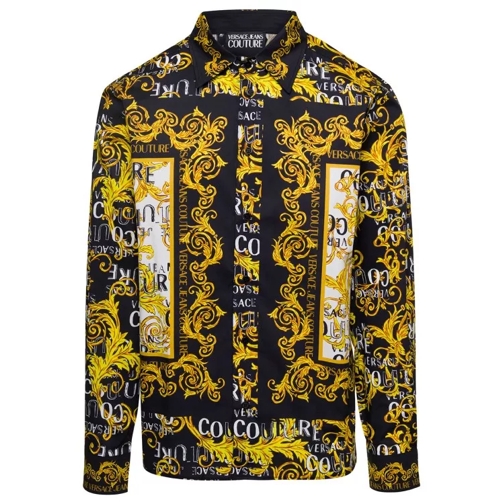 Versace Jeans Couture Black And Gold Shirt With Logo Couture Print All-O Black 