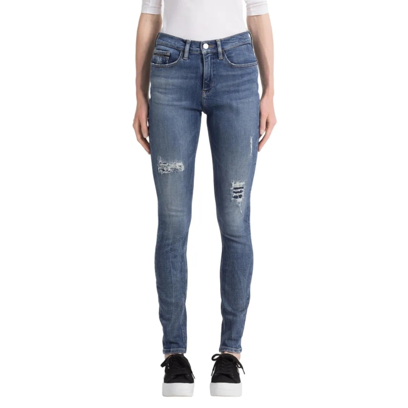 Calvin Klein Jeans Slim Fit Blue Trousers With Distressed Details Grey