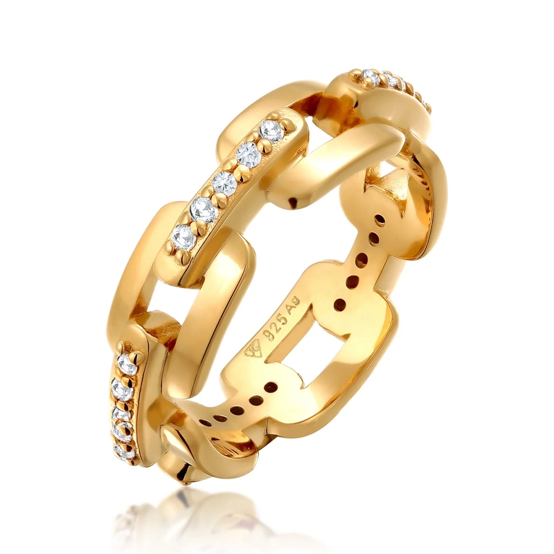 Kuzzoi Ring Ring Herren Kettenring Zirkonia Weiß 925 Sterling  gold