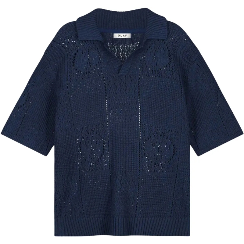 ØLÅF Polohemd Olaf Face Logo Knit Polo Polos Donkerblauw M240702 blau