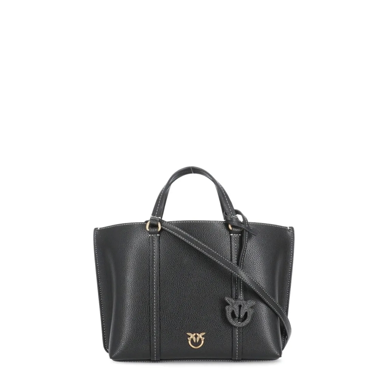 Pinko Tote Black Pebbled Leather Hand Bag Black
