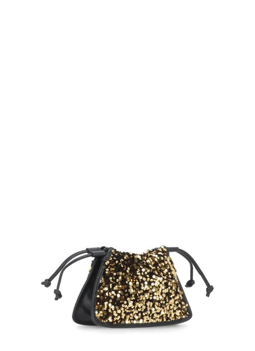 Coccinelle Clutches Black Golden Dulse Paillette Leather Hand Bag in zwart