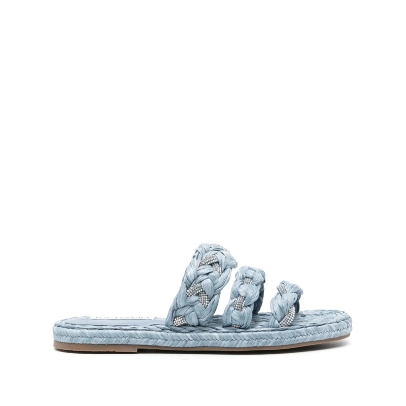Aquazzura Sandalen Interwoven Blue Sandals With Rhinestone Embellishm Grey