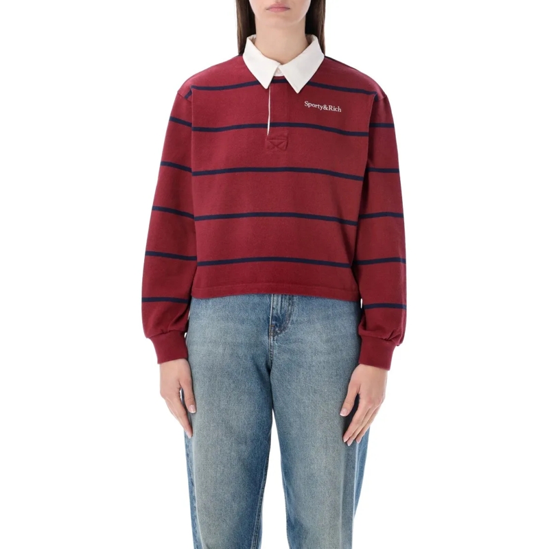 Sporty And Rich Haut à manches longues Merlot And Navy Striped Rugby Polo Red