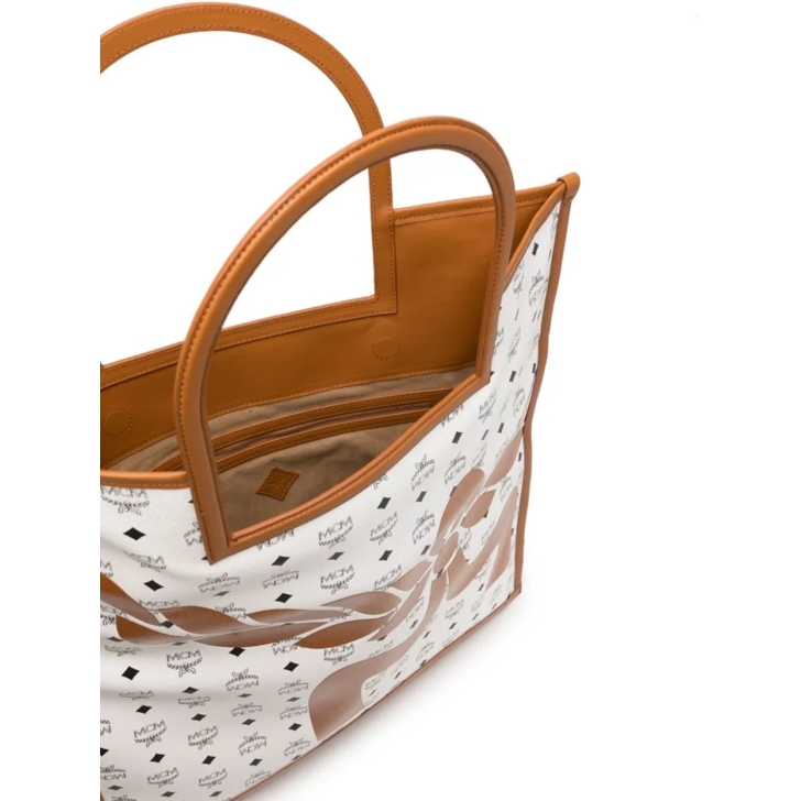 MCM Shopping Bag With Logo White Tote