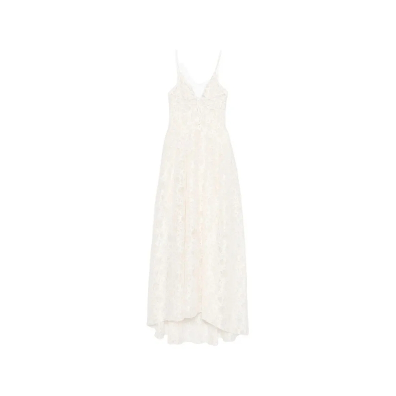 Ermanno Scervino  Ivory Maxi Dress With Delicate Lace Overlay And Sp White
