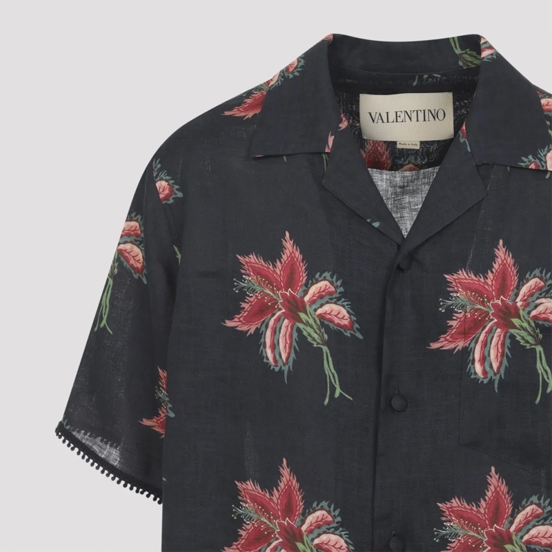 Valentino Garavani Overhemd Relaxed Fit Floral Pattern Short-Sleeve Shirt Black(Image 4)