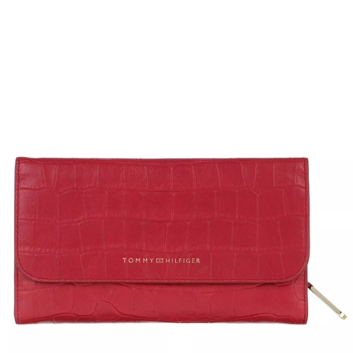 Tommy Hilfiger Soft Turnlock Wallet With Flap Croc Barbados Cherry Tri-Fold Wallet