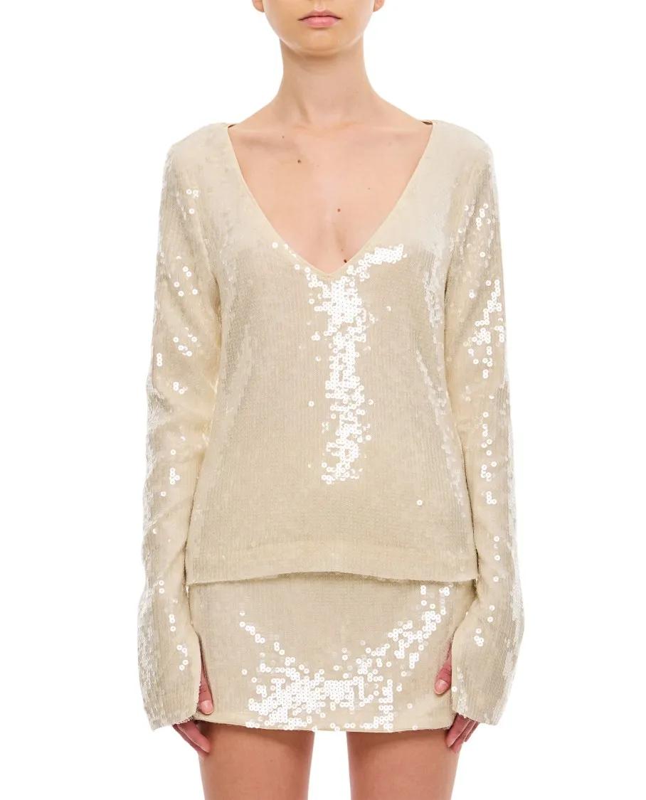 Rotate - Sequins V-Neck Top - Größe 36 - beige