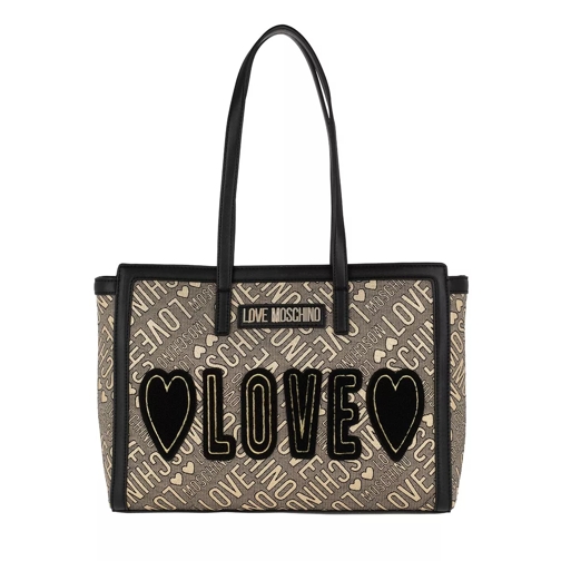 Love Moschino Love Tote Bag Jacquard Leather Gold Black Borsa da shopping