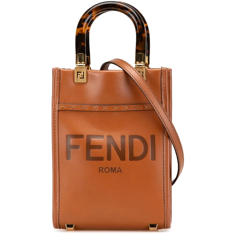 Fendi Schultertasche Mini Leather Sunshine Shopper Tote braun