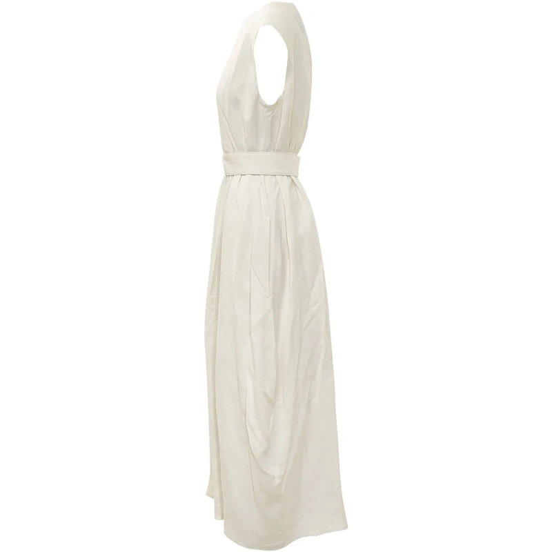 Studio Nicholson Robe longue Abito con Spalline Larghe e Cintura weiß(Image 3)