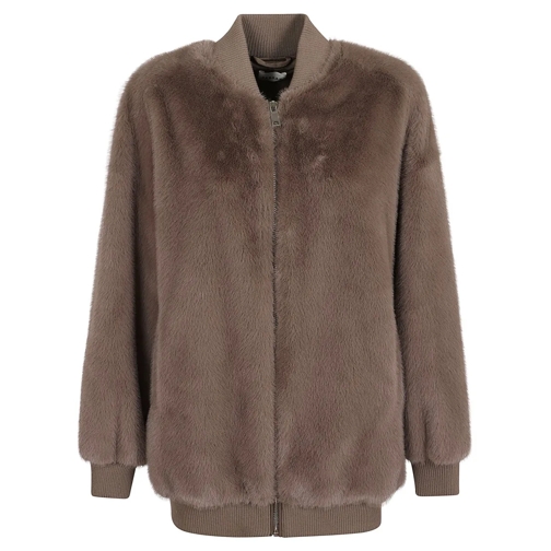 P.A.R.O.S.H. Shearling Jacke Eco Fur Jacket With Zip Closure Brown