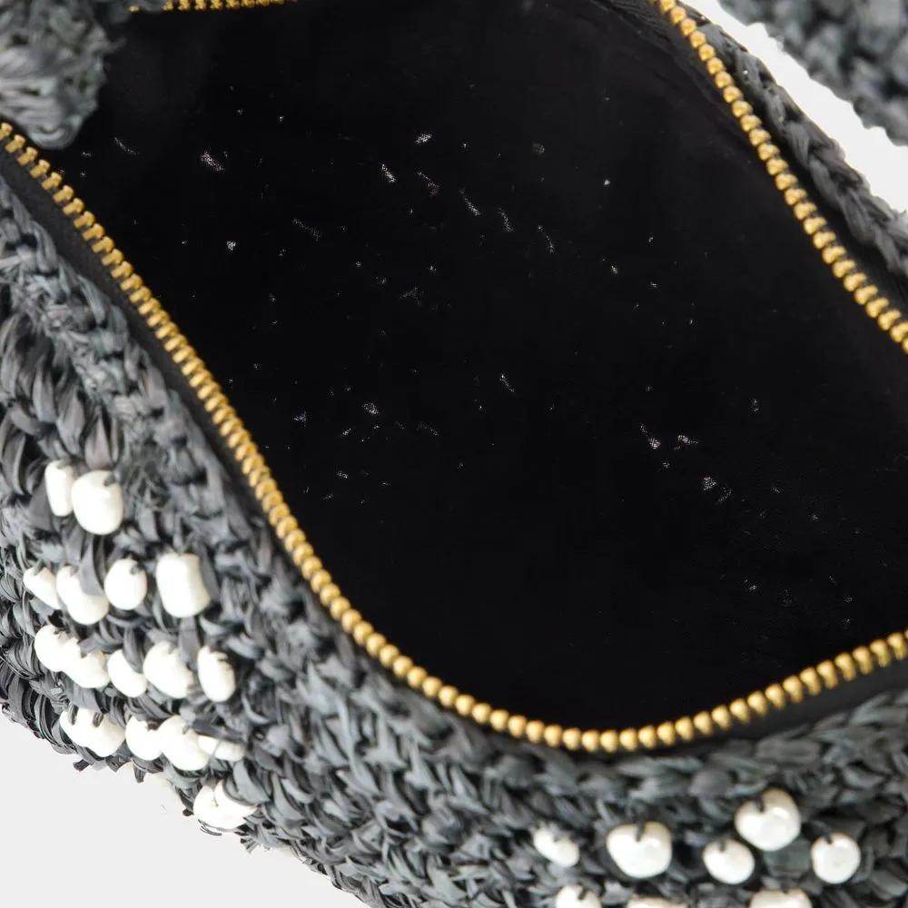 Cult Gaia Hobo bags Hera Nano Shoulder Bag Raffia Black in zwart