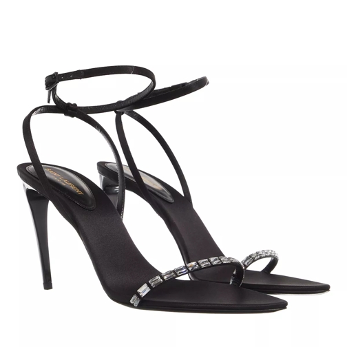 Saint Laurent Gloria Embellished Heeled Sandals Black Strappy Sandal