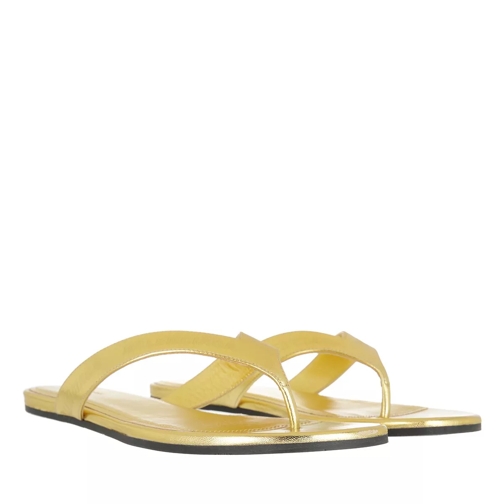 Balenciaga Allover Logo Round Thong Sandals Gold Flip-flops