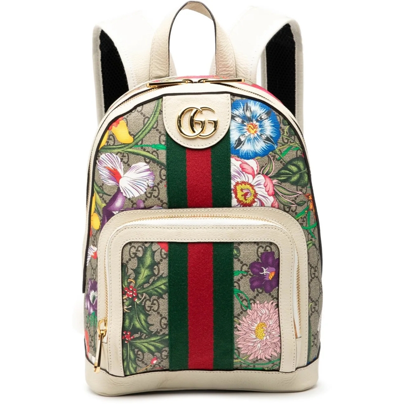 Gucci Rucksack Small GG Supreme Flora Ophidia Backpack braun