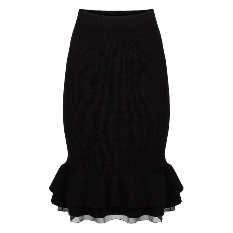 Nina Ricci Midirok Black Wool Knit Midi Skirt Black