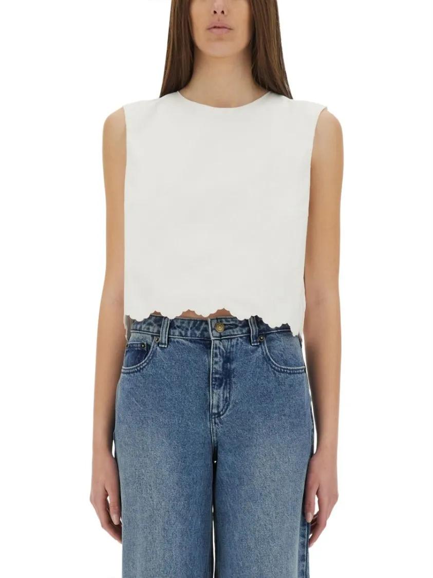 Thumbnail - Patou - Cropped Poplin Top With Scalloped Hem - Größe 40 - blau